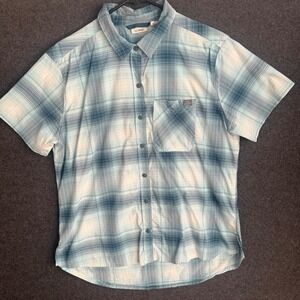 LL Bean‎ Mens Medium Blue Plaid Short Sleeve Button Down Shirt Comfort Stretch